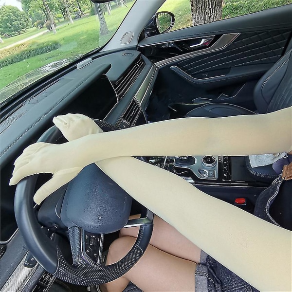 Sexet blonder tynde sorte hule gennemsigtige lange handsker Bløde åndbare massivt netgarn Kvinder Mand Ydeevne Fest Elasticitet 55cm apricot