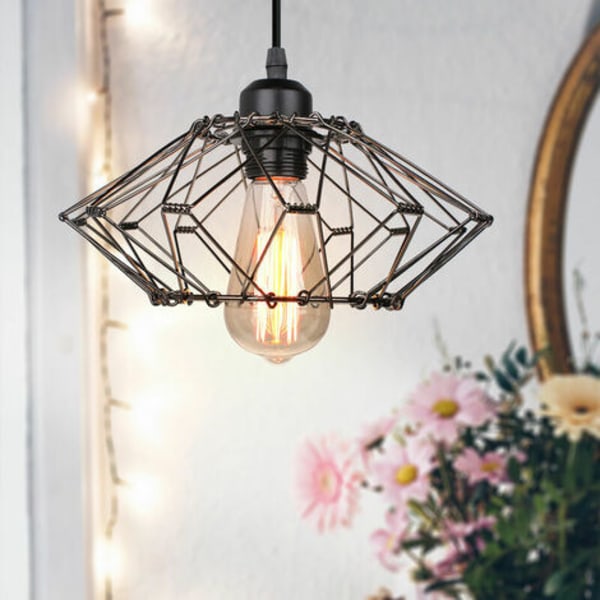 i 1 DIY Retro Pendant Lysekrone E27 Shade for Soverom Stue Bar Svart 1stk - Svart