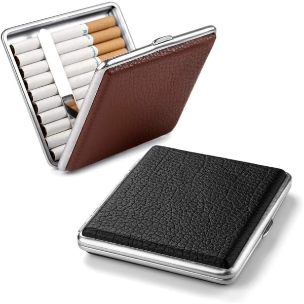 2 högkvalitativa cigarettfodral i svart/brun metallic PU-läder, t