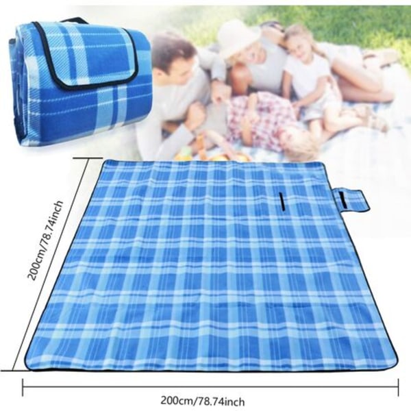 Strandfilt, picknickmatta filt, 200×200 cm stor strandmatta, vattentät hopfällbar filt bestående av tre lager och w
