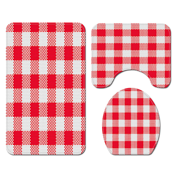 Klassinen ruudullinen printed suihkuverho WC-lattiamatto Suihkuverho neljäosainen set, A03,