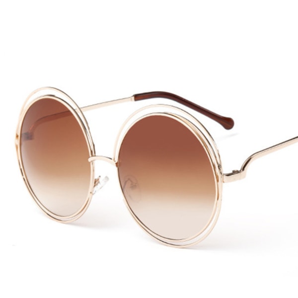Runda solglasögon för kvinnor Real Film Flat Mirror Solglasögon (Gradient Tea med glänsande guldram),