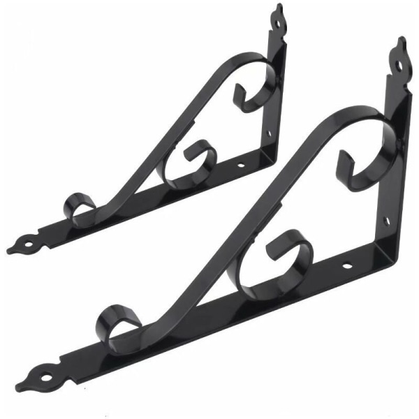Fortykket trekantet støttehylde (sort flad blomst 250 mm lang, 1 pris 2 stk),