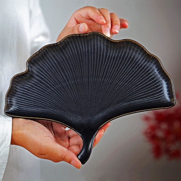 Keramisk frugtbakke, tebord, forfriskningsbakke, ginkgoblad, Yahei, lille 20*15*2,2 cm,