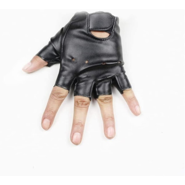 Läder Fingerless Handskar Half Finger Sport Handskar För Pojkar Flickor Utomhus Ridning Fiske Skridsko Jakt Klättring 1 par (svart)(1 par