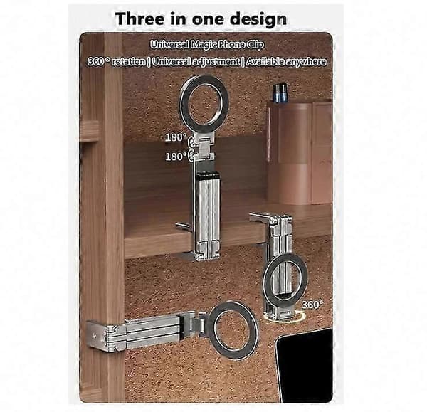 Magnetisk telefonstativ for, bærbart aluminiumslommestativ[ht] Grey