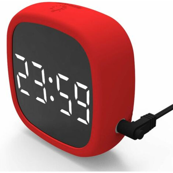 LED Digital Travel Snooze Väckarklocka Dimming Touch Lätt att förvara Magnet Elektronisk klocka Storskärm Silikon Röstkontrollklocka - Röd
