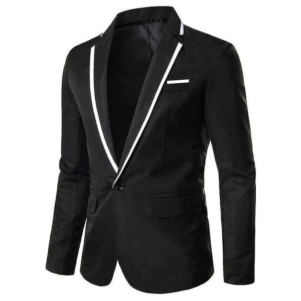 Menn Blazer Lett Uformell Solid One Button Slim L Black