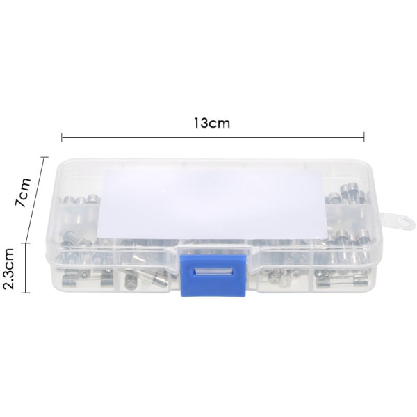 100 glasssikringsbokser 5x20 mm 0,2A~20A sikringsrør Blandede boksdeler Tilbehør