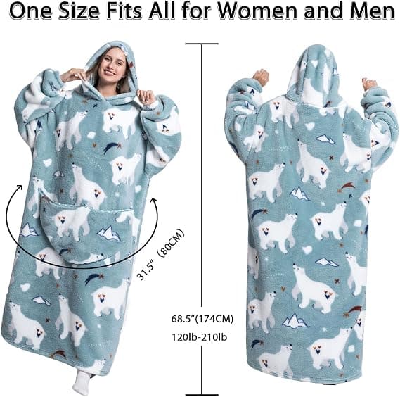 Unisex Fleecetrøje med Ærmer - Blød Oversized Sherpa Loungewear med Sjove Dyremotiver, Varm Pullover til Kvinder & Mænd, Perfekt G E
