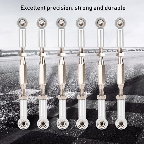 6 stk. 81 mm justerbart styretøjsledsæt i aluminium til RC-biltilbehør sølv