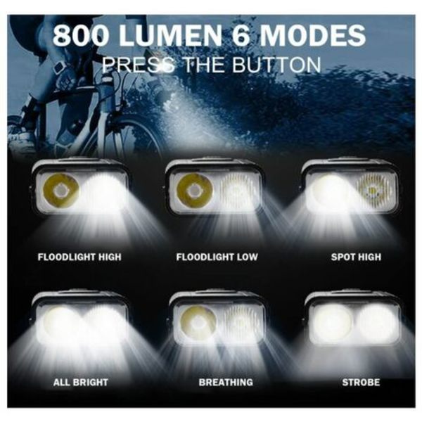 Uppladdningsbar främre cykelljus, 800 lumen cykelljus cykelljus med 4 timmars körtid (svart)-