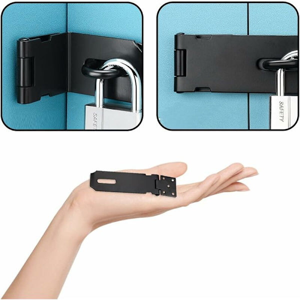 2-delat dörrhänglås, Hasp Hasp Hasp Lock Dörrspärr med skruvar, 4 tums häfthänglås, rostfritt stål matt svart finish，