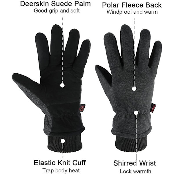 Vinterhandskar -30f Köldtäta thermal vattenbeständiga Deerskin Mockaläder och isolerad polarfleece för körning/cykling/löpning/vandring/snö Ski In