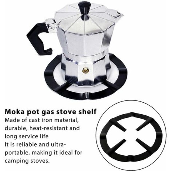 Stål Moka grydeholder til gaskomfur, metal gasring reduktion, kaffemaskine reduktionshylde ring til madlavning, 1 stk, sort，Fon