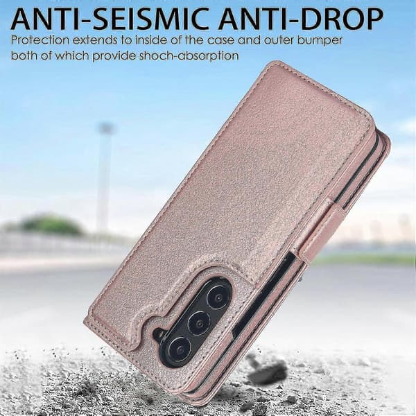 Sammenleggbart telefondeksel i skinn til Samsung Galaxy Z Fold5 Rose Gold