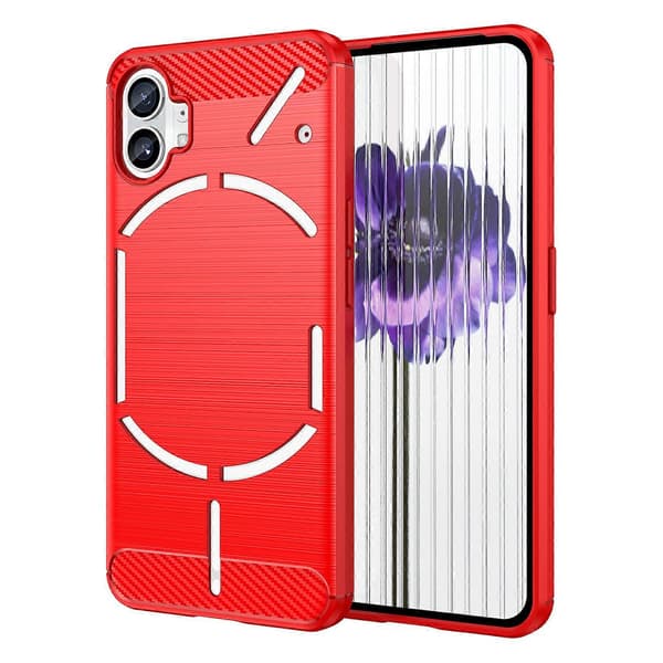 Til Nothing Phone 1 Børstet Tekstur Kulfiber TPU Telefoncover Red
