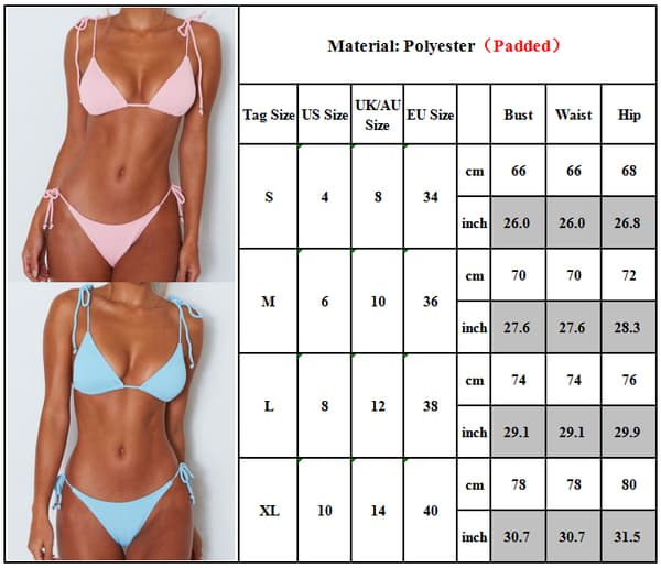 [HT]Bikinisæt til kvinder med push-up-polstring, snørebånd og spænder Hvid White M