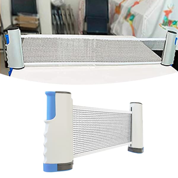 Bærbart bordtennisnettsett med stolper for 170 cm brede bord Grå Blå