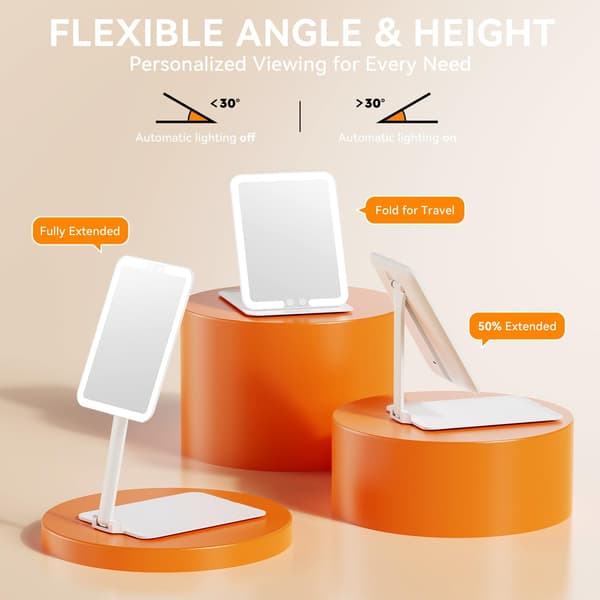 wxsp - Sammenleggbart Smart Sminkespeil - LED Myk Belysning - 3 Lysmoduser - Type-C Lading - 5W - 23x17.5cm -[ht]