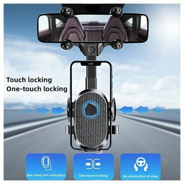 Biltelefonholder bil 360° drejelig og udtrækkelig biltelefonholder kompatibel med alle mobiltelefoner (sort)-