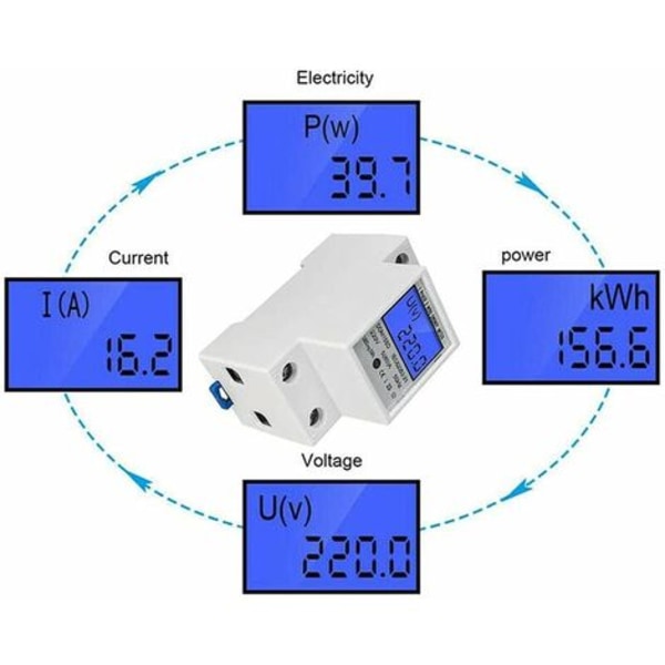 Strømmåler - DIN digital energimåler - 80 A - 220 V - DIN LCD - Mellom-/strømmåler - Forbruksmåler -