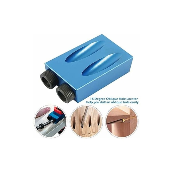 Skråborejiggsett 15 graders vinkeldrev lommehull med 6/8/10 mm hulldrivadapter for trebearbeiding，
