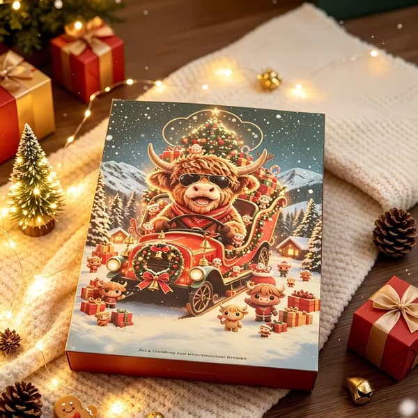 2026 Highland Ko Adventskalender Blindlåda – 3D Julnedräkning With airplane box With airplane box Type C