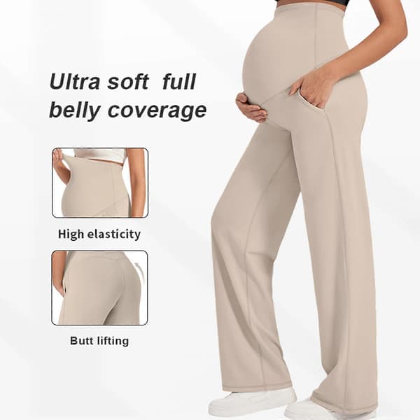 Stilige Mammabukser Justerbar Midje Rett Ben Elastiske Polyesterbukser For Gravide Beige S Beige S