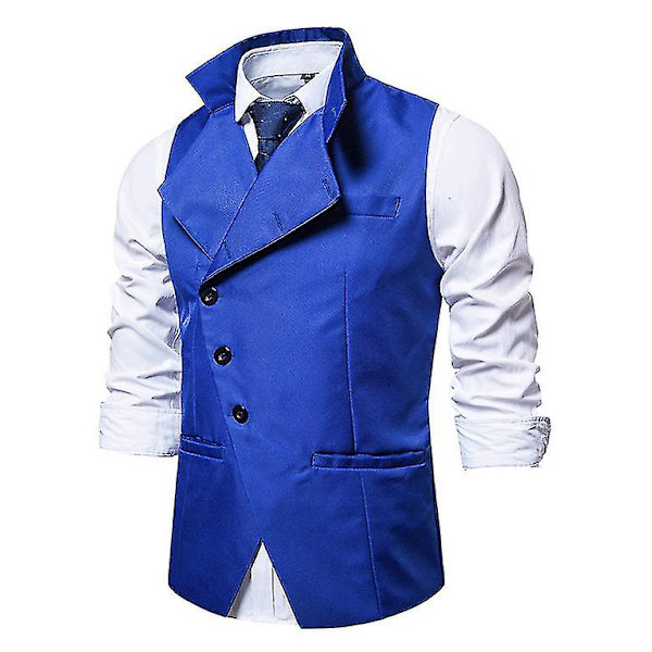 Män Lapel Suit Väst Casual Snygg enfärgad väst L Blue
