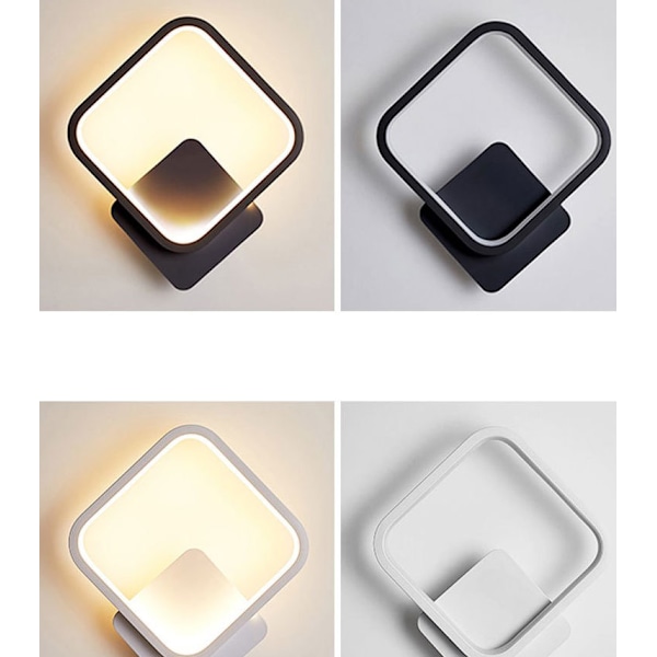 LED vegglampe, veggdekorasjon for balkong/stue/trapp/soverom/barnesoverom (svart firkant, monokrom hvitt lys)GroupM