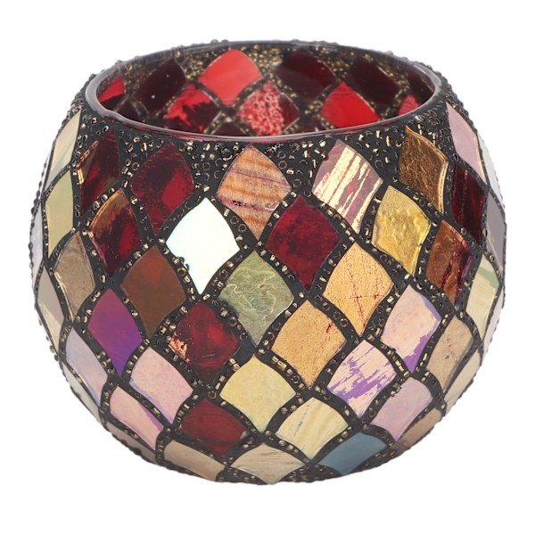 HT Handmade Red Mosaic Glass Tea Light Holder - Romantic Decorative Cracked Scented Candle Holder