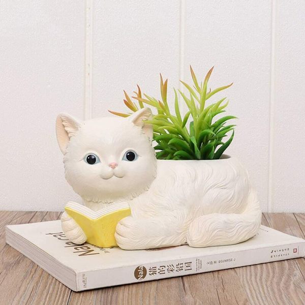 Resin simulation cat (läs cat) Amerikansk lantlig suckulent blomkruka,