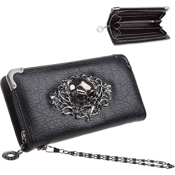 Kvinnor Long Skull Portmonnäer Gotisk Handväska För Kvinnor Pu Läder Clutch Plånboksväska Skull Handväska Presenter För Dam, Svart