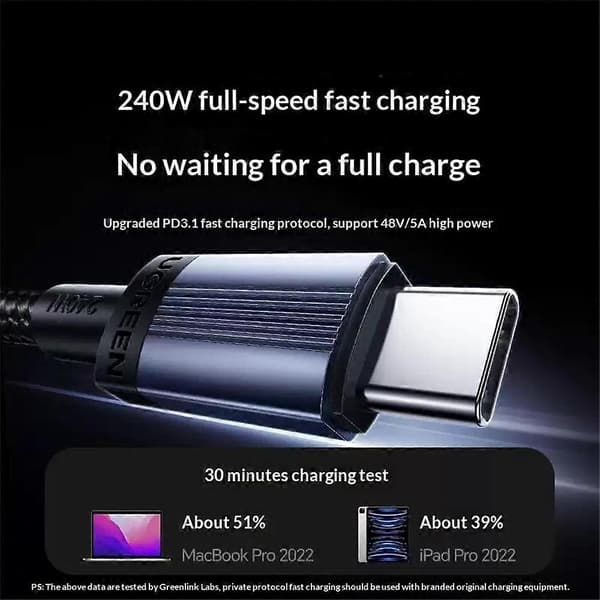 UGREEN L532 65907 1m USB-C–USB-C-kaapeli PD 3.1 240W pikalataus nailonpunottu datakaapeli[ht] MultiColor