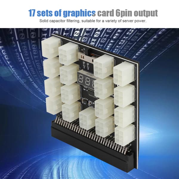 PCI E 17x 6pin 12V Mining Server Strømforsyningsadapter Konverteringskort med LED-display