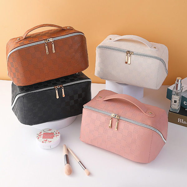 Stor kapacitet resor kosmetisk väska Makeup väska PU Läder Travel white