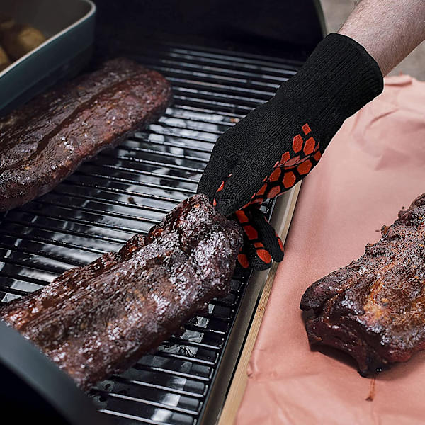 Varmebestandige hansker: 932°F grillhansker - med sklisikre silikonhansker, grilling, baking, matlaging trygt for menn a