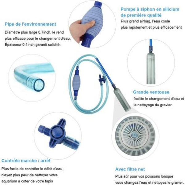 Akvariumvakuumpumpe, akvariepumpe, akvarieluftpumpe, 8,5 fod med flowreguleringsventil, grusvandfilterhævertslange,