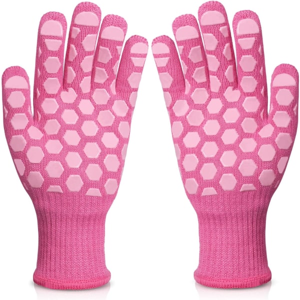 BBQ-handsker til kvinder: Varmebestandige ovnhandsker op til 932°F til BBQ, bagning, bagning Pink