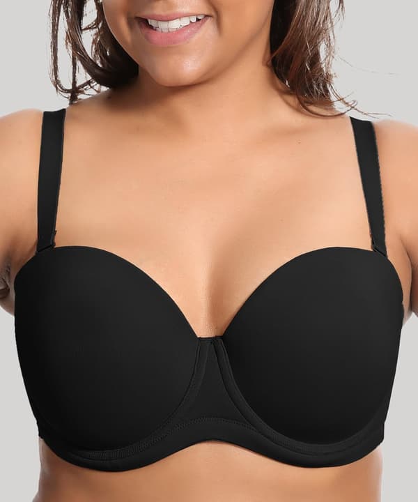 Kvinders stropløs BH Push Up til større barm Multiway Bøjle Glat Bandeau BH (Sort, 80E)—ht 80E