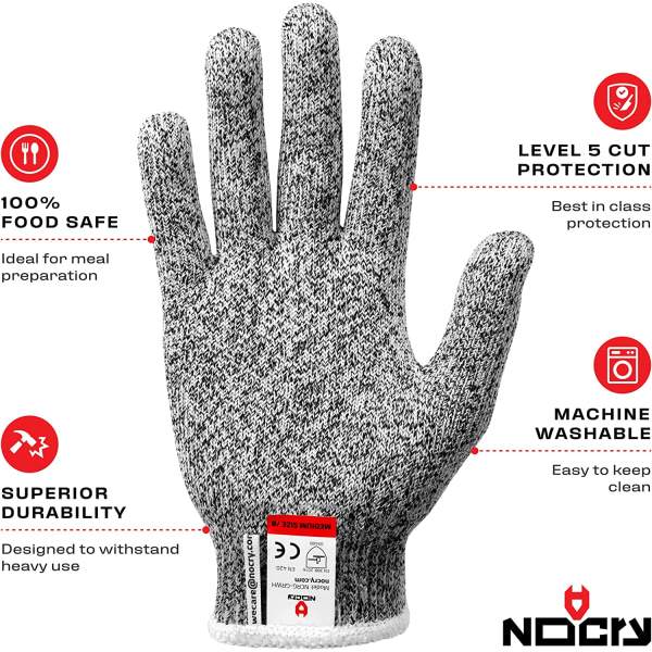 Premium Cut Resistant Gloves - 100% Food Grade; suojataso 5; Ketterä; Konepestävä; Ensiluokkaista mukavuutta ja näppäryyttä