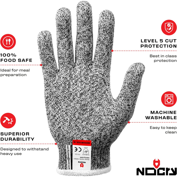 Premium Skärbeständiga handskar - 100 % livsmedelskvalitet; nivå 5 skydd; Vig; Maskintvättbar; Överlägsen komfort och skicklighet