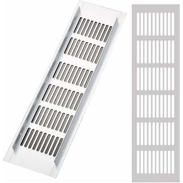 Set med 2 rektangulära ventilationsgaller i aluminium, 80 x 250 mm. Skruvmontering. För kontor och kök. Optimerad luftcirkulation.