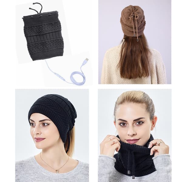USB Uppvärmd Mössa Stickad Utomhussjal Hatt