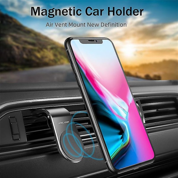 Uslion Easy Air Vent Mount Holdare Bil Universal Mobiltelefon Holdare Stöd Magnetisk Adsorption Biltelefon Monteringssted for Iphone black