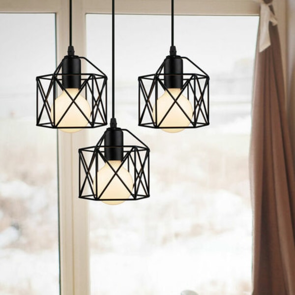 Lysekrone anheng Lampe Metallbur Moderne Taklampe E27 for soverom Stue Korridor Svart - rektangulær base - B