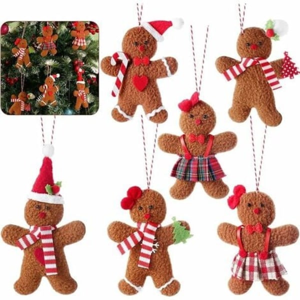 6 STK Filt pepperkakemann ornamenter for juletre dekorasjoner Retro pepperkake mann plysj dukke jule pepperkaker
