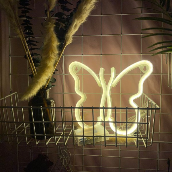 LED neonlys, kreativ neon bakgrunnslys for soveromsdekorasjon (varm hvit sommerfugl),