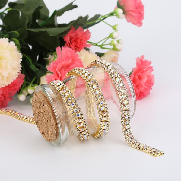 Glitter Krystall Rhinestone Båndrull Gull Dekor